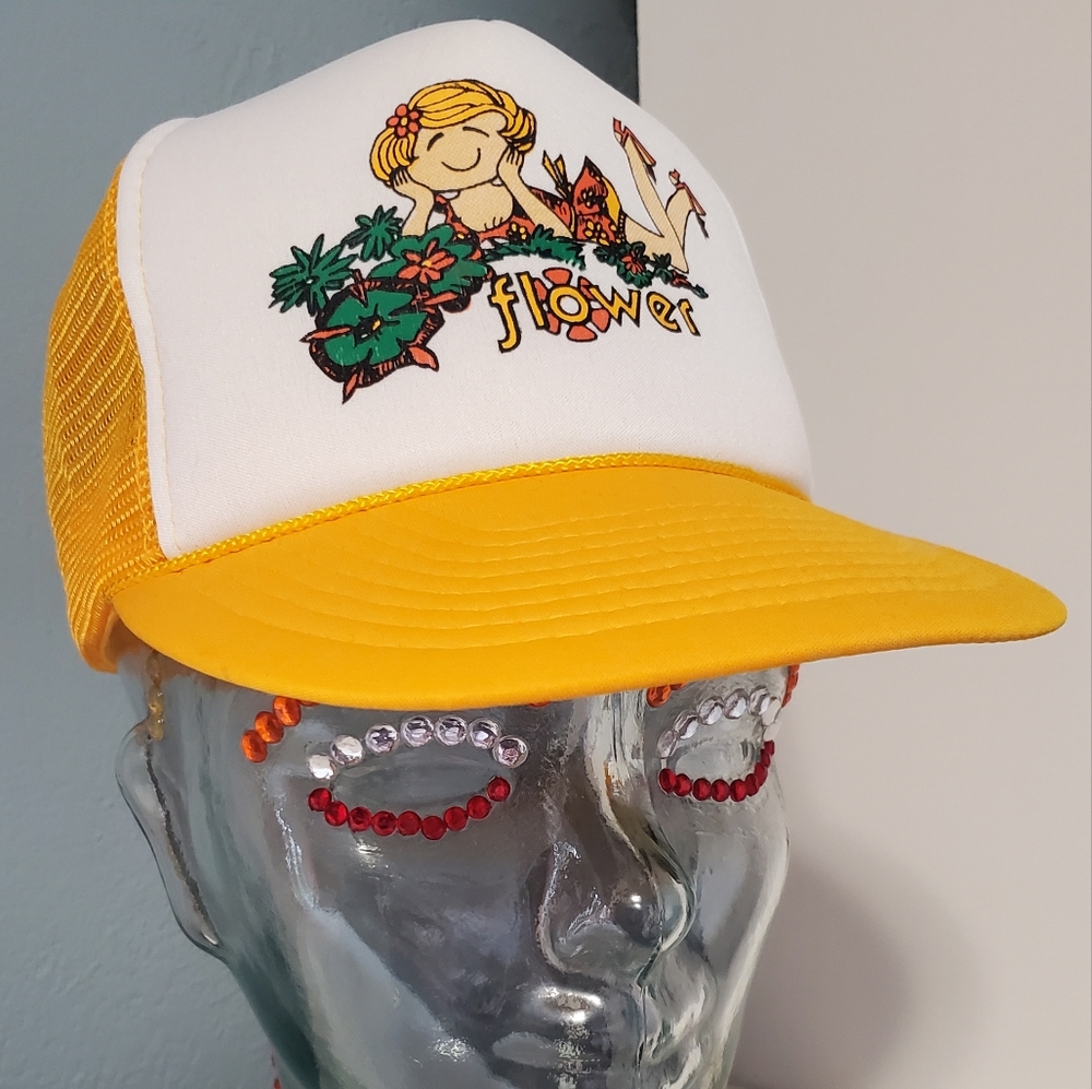 Vtg Mohr's 60s Flower Power Girl Snapback Trucker Hat